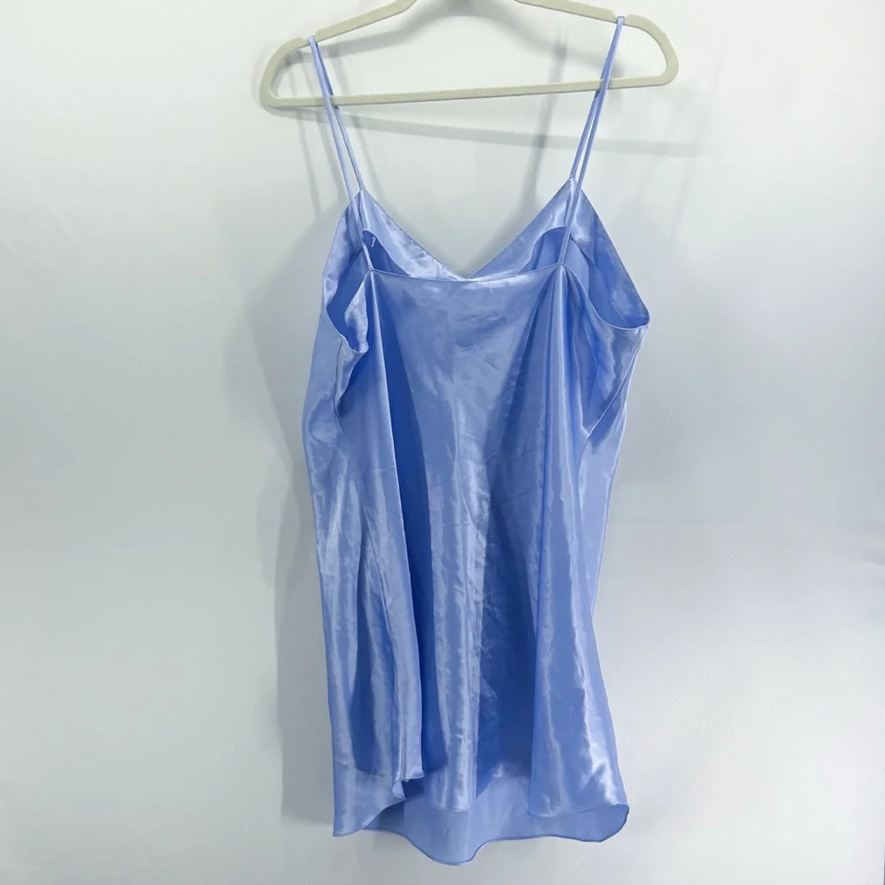 Vintage Laura Adams Baby Blue Satin Mini Slip Dress Large Coquette Sleepwear - Picture 4 of 5